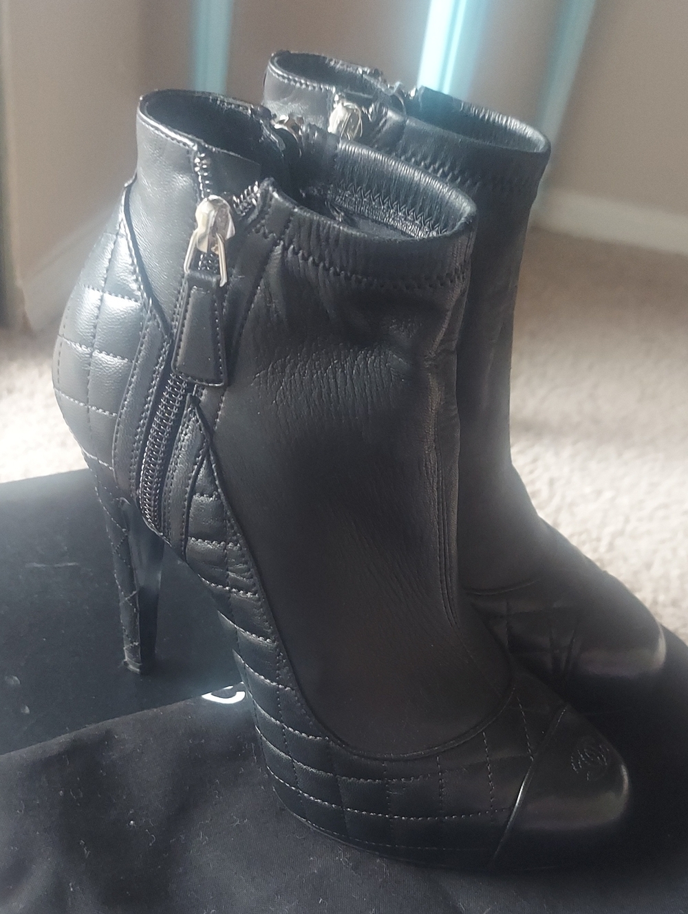 CHANEL Quilted Lambskin Platform CC Booties With Original Box 37.5 $1595